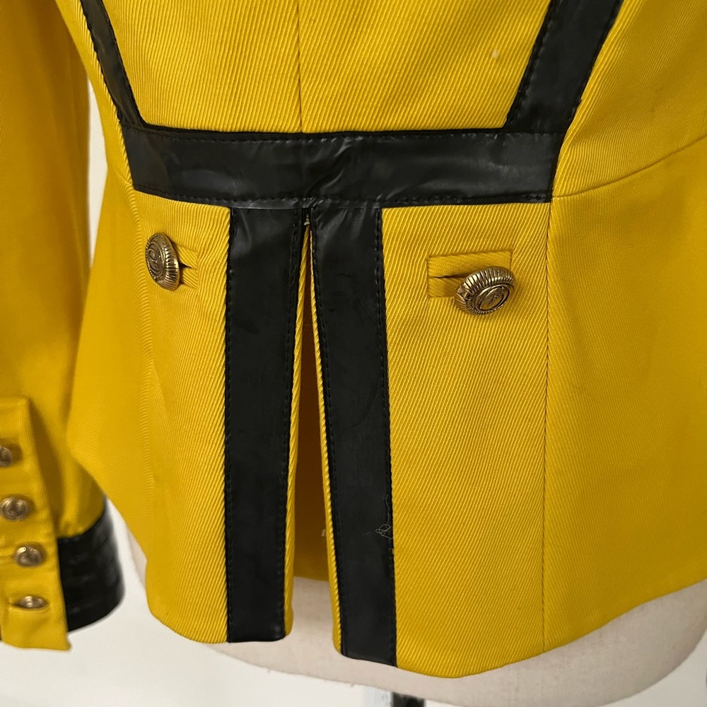 Just Cavalli Military Jacket Yellow Leather Trim Designer Blazer Italy Size 6 - Picture 9 of 15